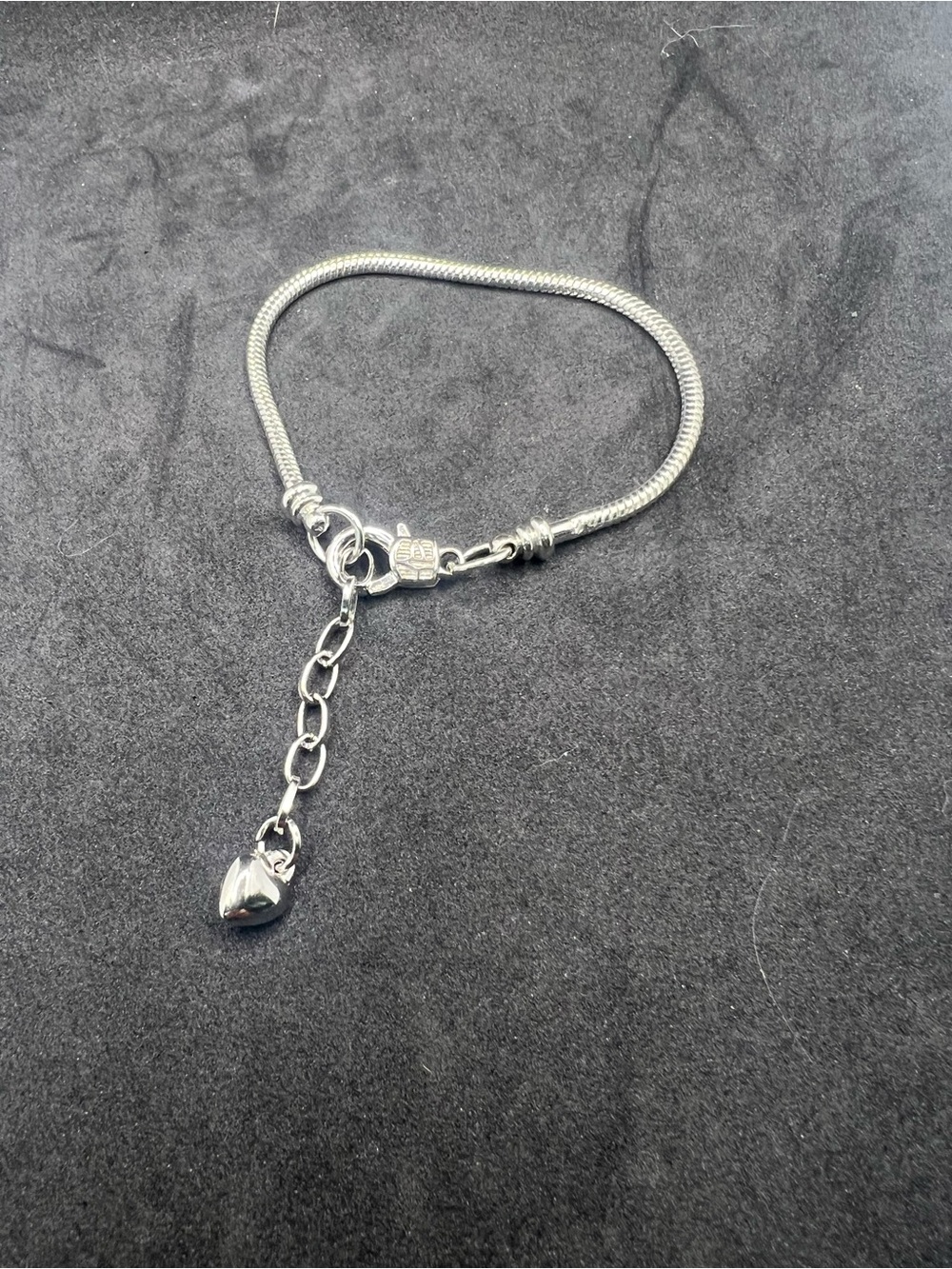 Silver Heart Charm Snake Chain Bracelet - Women